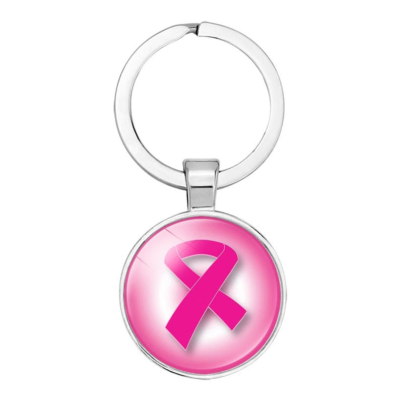 Wholesale Glass Breast Cancer Fan with Logo Keychain